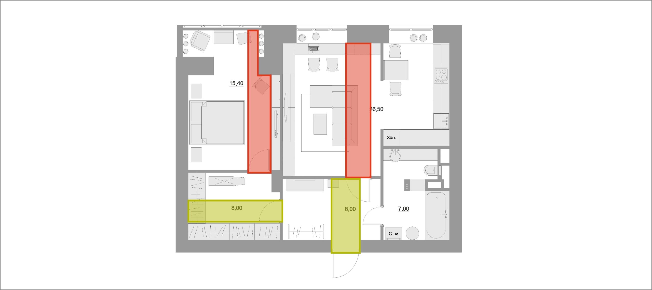 Проекция двери на кровать
